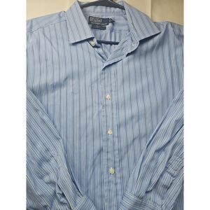 Polo by Ralph Lauren Men's Long-sleeved Button Up Shirt 2XL Striped Blue White